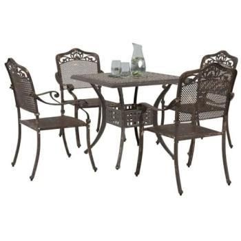 Sunset Glow Garden Table Collection – 5 Piece Bronze Aluminum Set
