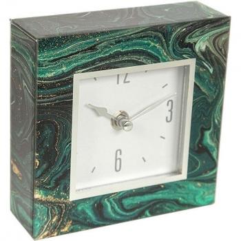 Romimex Reloj de Mesa Romimex Verde Transparente Crema Vidrio 14 x 14 x 4 cm