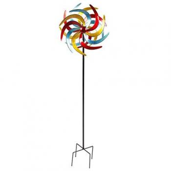 Metall Windrad bunt - 210 x 61 cm - Deko Windspiel Windmühle Gartenstecker groß