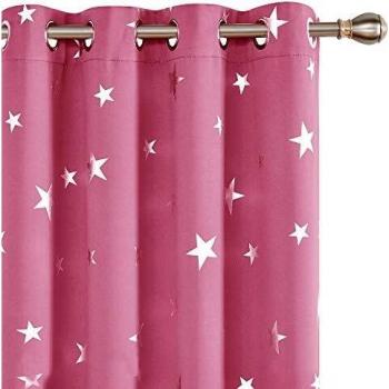 Deconovo Cortinas Opacas para Salón y Dormitorio con Estrellas en Plata con Ojales 140 x 245 cm Rosa