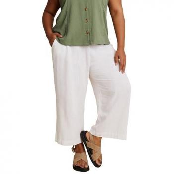 Pantalon Lin Blanché Pull-On Ample Yours Curve Raccourci