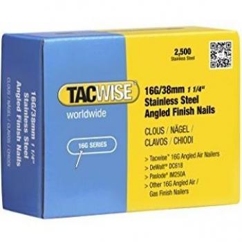 Ensemble de clous d'angle en acier inoxydable de 16 GA de Tacwise / 38 mm (Lot de 2 500 pièces)