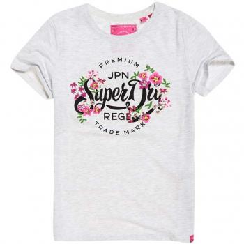 Superdry T-Shirt Femme Premium Script Floral Entry, Grigio (Ice Marl 54g), XX-Small