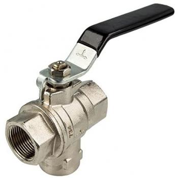 Tecuro Kugelhahn Messing 3‑Wege, Innengewinde Rp ½″ (dn 15), lange Stahlhebel – MS‑beschichtet