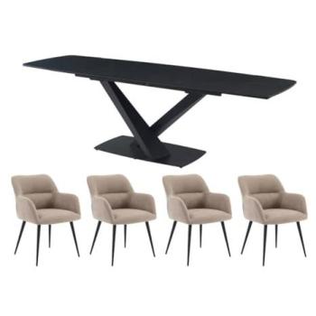 Set MALENA tavolo + 4 sedie HEKA (marmo nero/beige)