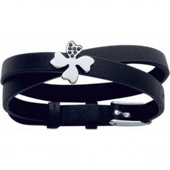 Bracelet Trèfle Cuir Acier (2 Tours)