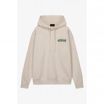 Hoodie Oversize VOGUE Crema con Estampado Universitario - XL