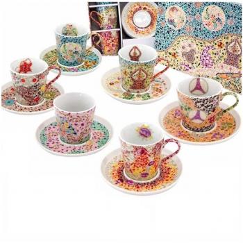 Set de 6 Tazas Grandes con Motivo Vegetación y Aire