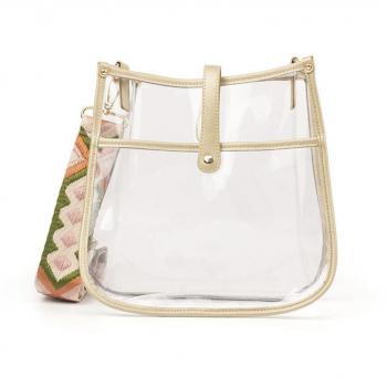 Clear Courier Bag with Gold / Rosie Stripe Strap
