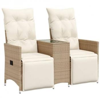 VidaXL Reclining 2‑Seater Garden Sofa with Table – Beige