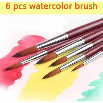 6Pcs Nylon Hair Paint Brush Set for Watercolor, Acrylic, and Oil Painting