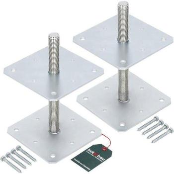 Kotarbau Dual-Post Timber Mounting System – Galvanized & Adjustable – 2 Units – M24 Thread – 160×160×250 mm