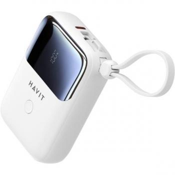 Havit PB5215 Powerbank 10 kWh con carga rápida 22.5 W, USB‑C y Lightning – Pantalla LED – Blanco