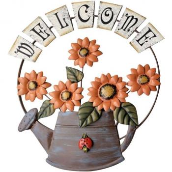 Placa de Bienvenida Vintage de Metal con Diseño de Girasol