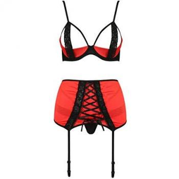 Passion Set: Bügel-BH Strapse-Set Femmina rot schwarz Offener Bügel-BH (Set)