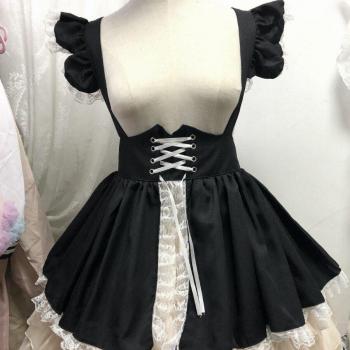 Conjunto de Sirvienta Lolita Vintage en Blanco y Negro - Vestido Gótico para Cosplay y Halloween