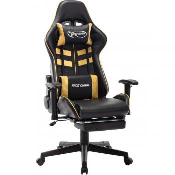 Gaming-Stuhl mit Fußstütze Schwarz und Gold Kunstleder
