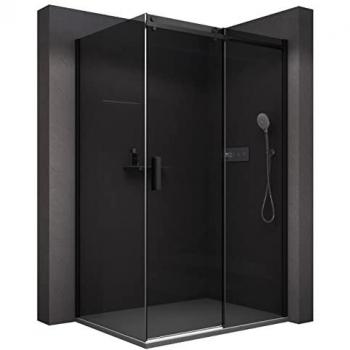 Cabina de Ducha Angular NT806 Flex Negro Mate – Cristal Ahumado 120x80x195 cm, 6 mm