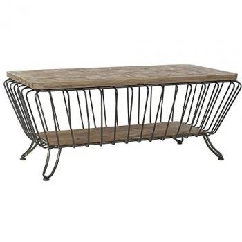 Table café vintage en pin et métal noir 125 cm