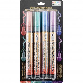 Decocolor Just Glitter Premium Marker Collection by Uchida – 4 Color Pack (Red, Blue, Green, Violet)