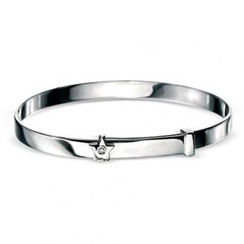 D for Diamond Children's Silver & Diamond Star Handwriting Expandable Bangle