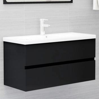 Black Engineered Wood Sink Base Cabinet with Inset Basin, Vidaxl
