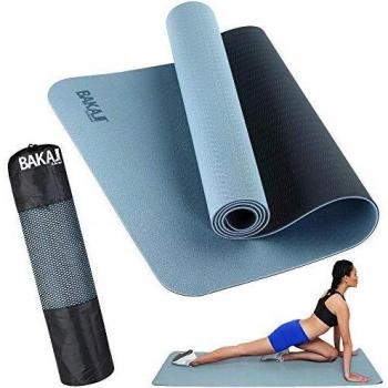 BAKAJI Tappetino Yoga in TPE Ecologioco Doppio Strato Antiscivolo Alta Densità Materassino Tappeto Allenamento Fitness Aerobica Palestra Dimensione 180 x 61 cm con Custodia