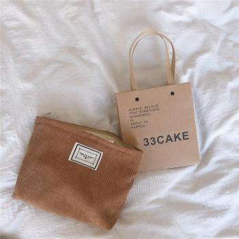 Estuche de Maquillaje de Color Sólido - Bolsa de Pana para Mujer