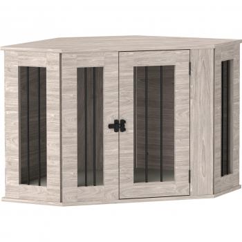 Pawhut 2 in 1 Dog Crate Furniture Side Table with Cushion - Walnut Brown