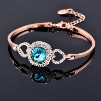 Rose Gold Blue Cubic Zirconia Inlay Bracelet for Women - Wedding Jewelry