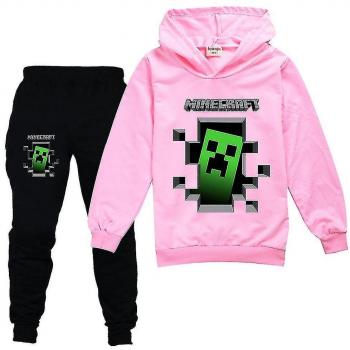 Conjunto de Chándales Minecraft para Adolescentes (7-14 Años) - Sudadera con Capucha y Pantalones Cortos, Modelo para Niñas, Talla 11-12 Años, Color Rosado