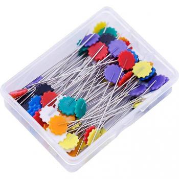 50pcs Straight Pins with Flat Flower Heads for Quilting