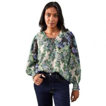 Wallis Womens Petite Paisley Patchwork Ruffle Tie Top - Black - Size 18 UK