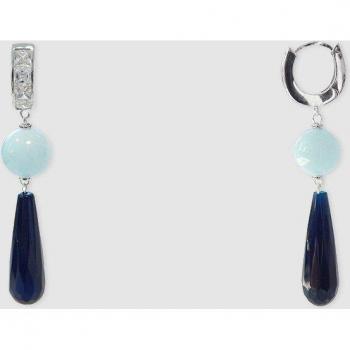 Pendientes Dada Burma plateados con aguamarina y jade azul