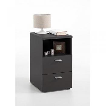 FMD Black Night Table with 2 Drawers and Open Compartment