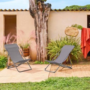 Set di 2 sedie a sdraio da giardino pieghevoli, antracite