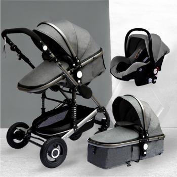 TPFLiving Kombi-Kinderwagen Babyschale Baby Buggy Babywanne 5-Punkt-Sicherheitsgurt Moskitonetz, Getränkehalter Kinderwagen 3 in 1 inkl. großem Zubehörset Grau