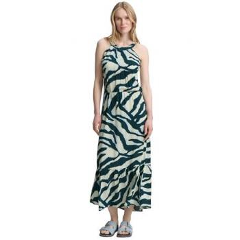 TOM TAILOR Damen‑Neckholder‑Maxi in Grün – gemusterte Baumwoll‑Viskose Variante Gr. 36