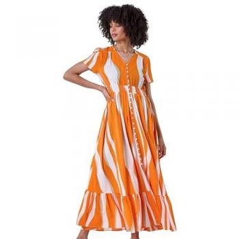 Abstract Textured Maxi Dress with Frill Hem