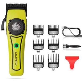 Tondeuse professionnelle sans fil 7 000 RPM, lame DLC, écran LCD, 6 sabots, 180 min d’autonomie – jaune