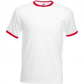 Fruit of the Loom Heren Ringer Shirt Korte Mouw Wit/Rood