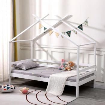 SLUMBERWORX Teddy Kids Wooden House Treehouse Single Bed Frame - White