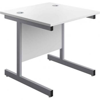 TC Office 800x800 Upright Rectangle Desk – White/Silver