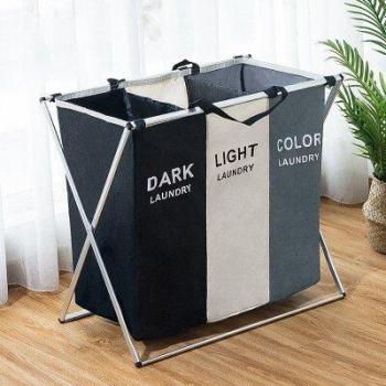 Cesto Grande de Lavandería con 3 Rejillas – Cesta de Colada Plegable y Resistente al Agua