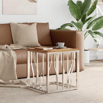 Mesa de centro acero inoxidable y madera reciclada plateada Vidaxl