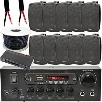 Loops Outdoor Bluetooth Speaker Kit 10x 60W Black Stereo Amp 5 Zone Garden Parties