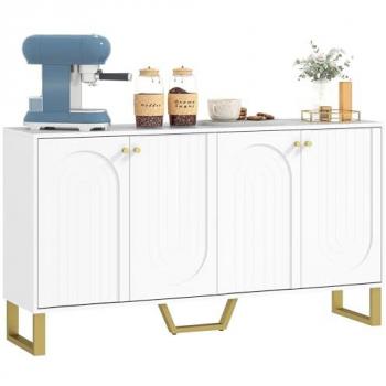 Mueble Aparador Moderno Homcom en MDF y Acero Blanco, 140,8x35x77,5 cm