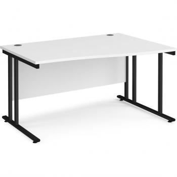 Maestro 25 Right Hand Wave Desk with Black Frame and White Table Top - 1400mm