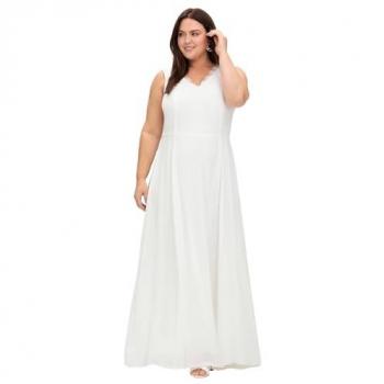 SHEEGO Hochzeitsträume: Florale Spitze & Chiffon – Off-White, Größe 40