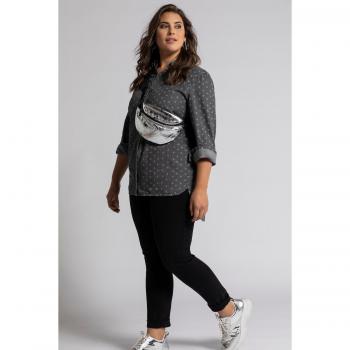 Camicetta con fantasia cuori, grigia, maniche lunghe, taglia 60/62, cotone, Ulla Popken